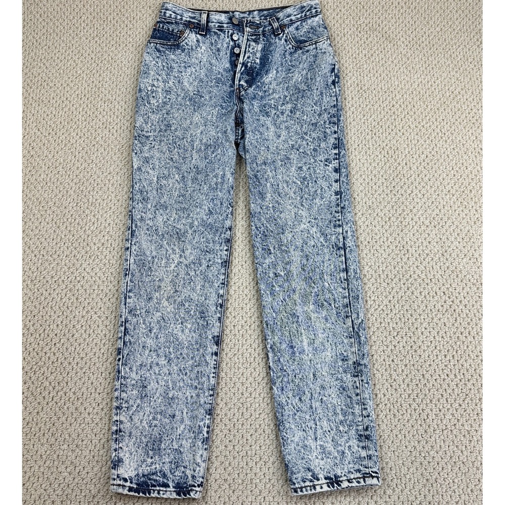 Vtg Levis 501 Jeans Womens 13 Blue Button Fly USA Made 80s Punk Rock Acid Wash